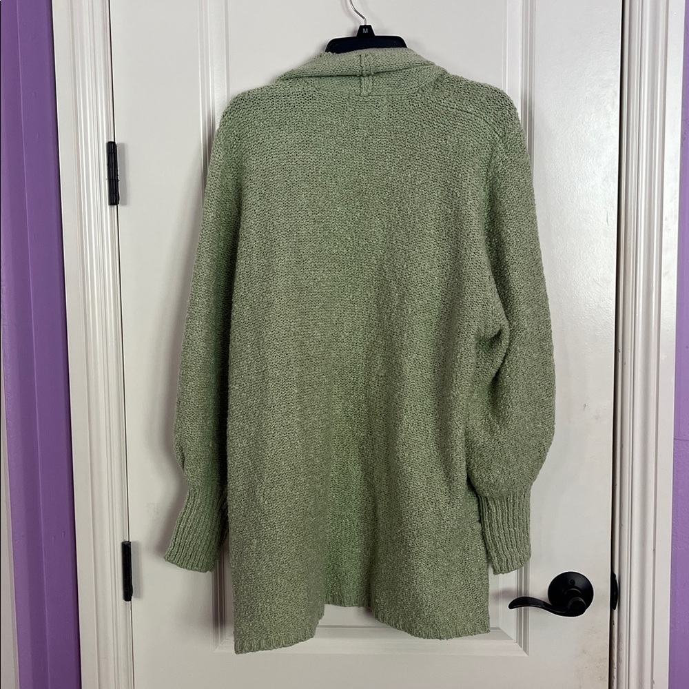 Vintage Sage Green Open Front Cardigan Cozy Knit Pockets Lightweight Size XL - Picture 3 of 4